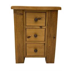 Reclaimed pine three drawer pedestal chest