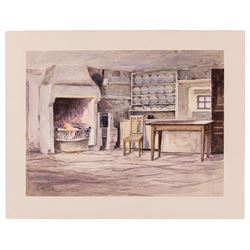 Robert Jobling (Staithes Group 1841-1923): Cottage Interior, watercolour signed 24cm x 32cm (mounted)