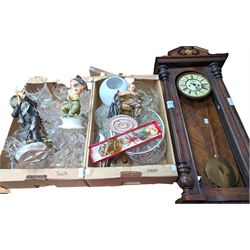 Three Capodimonte figures, vintage christmas decorations, wall clock,collection of glassware, Sankyo Dualux-2000H projector, with cover, together with two vintage camera cases, umbrella, records etc