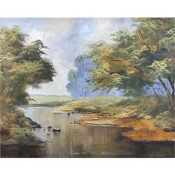 Lewis Creighton (British 1918-1996): River Landscape, oil on board signed 39cm x 48cm