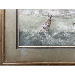 Edward Duncan (British 1803-1882): 'French Boats in a Squall', watercolour with scratching out signed and dated 1865, titled on label verso 22cm x 46cm 