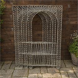 Four early 20th century French painted wicker garden trellis or dividers, rectangular form...