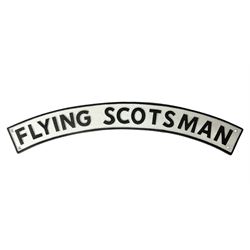 Cast iron Flying Scotsman arched railway sign, L89cm