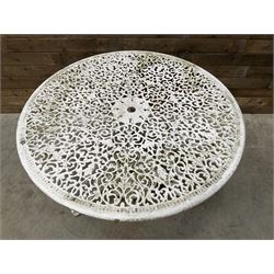 Victorian design cast aluminium circular garden table (D109cm, H72cm) and six armchairs 