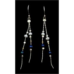 Pair of silver fresh water pearl pendant earrings
