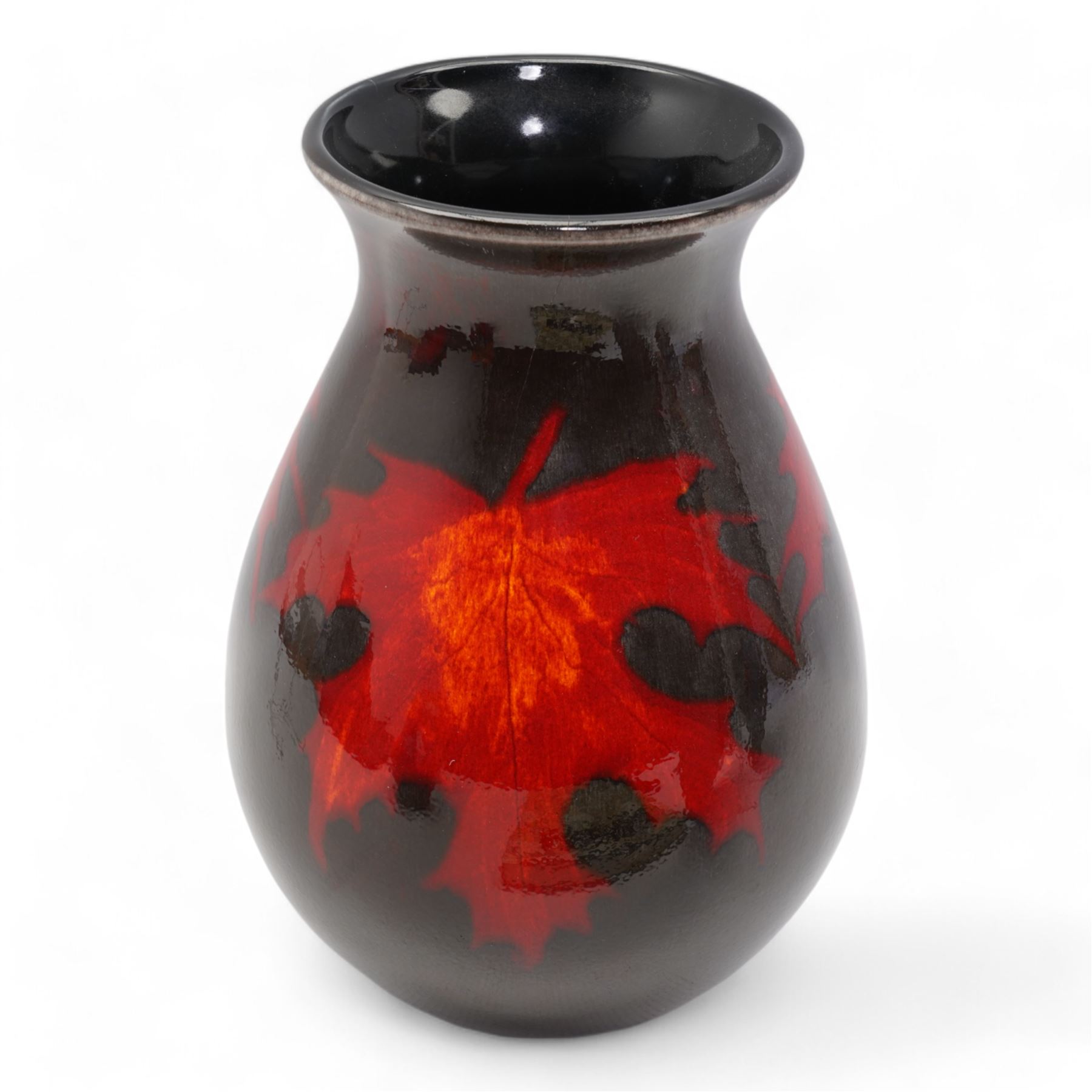 Poole Pottery Maple pattern vase H26cm and plate signed by Nicola Massarella, together with other Poole Pottery including 'Infusion' plaque, two vases and Poole Pottery - Carter & Company and their Successors 1873 - 1998 by Leslie Hayward edited by Paul Atterbury 1998 hardback book (6)