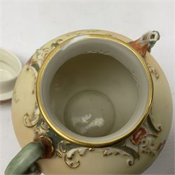 Royal Worcester blush ivory jar and cover, painted with flowers, H16cm
