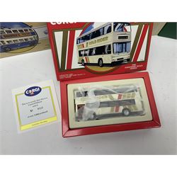 Corgi - twenty eight modern die-cast model coaches, buses and wagons to include Corgi Classics 35305, 96991, 97002, two 97108, 97208, 97267, 97335, 97871 and 98162; limited edition sets D949/26, 97107 and 97185; The Yorkshire Rider Series 91700, 91853, 91858 and 91862; all but one in original boxes or perspex display cases, most with certificates (27)