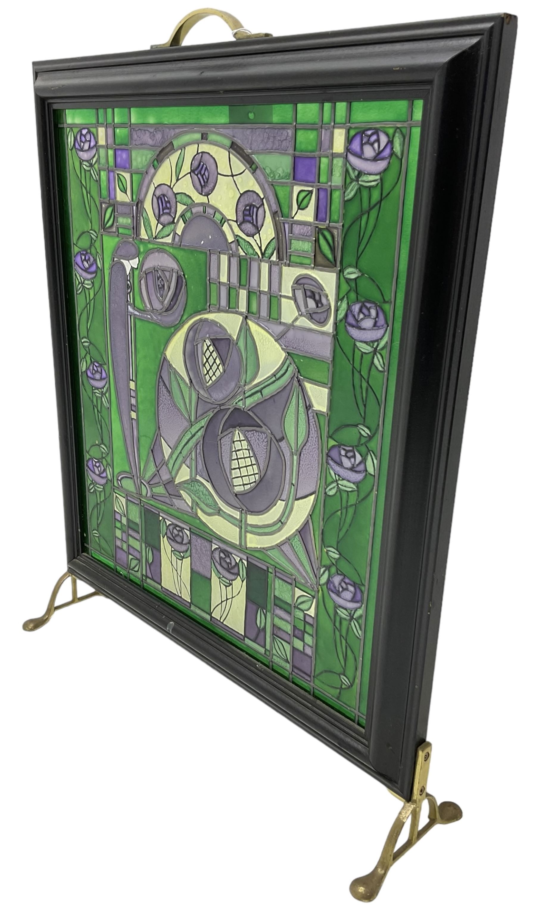 Rennie Mackintosh design Art Nouveau style stained glass fire screen