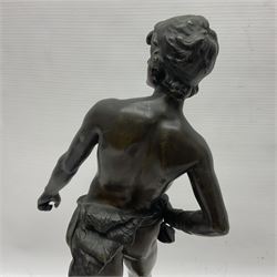 After Auguste Moreau, bronzed figure of David, with plaque inscribed 'Prix de Mr Le Perfet de Police Roques', H35cm 