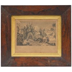 After Richard Evan Sly (British fl. 1839-1847): Akhbar Khan and Her Majesty's Envoy in Afghanistan, monochrome lithograph unsigned p.1843 by Blackwood & Page, in a rosewood frame 15cm x 24cm