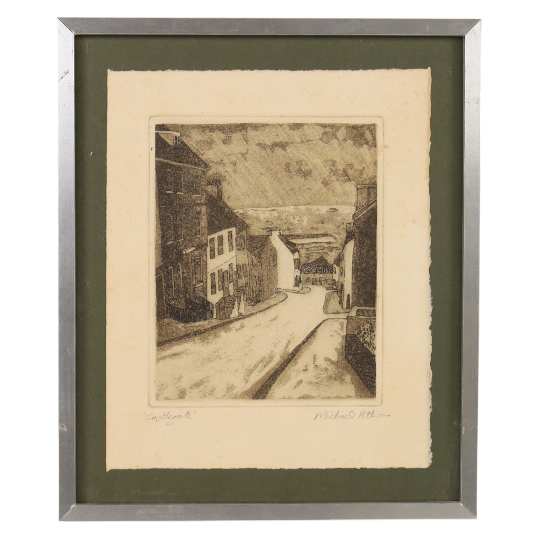 Michael Atkin (Scarborough 1952-): 'Castlegate', aquatint signed titled 16.5cm x 13cm 