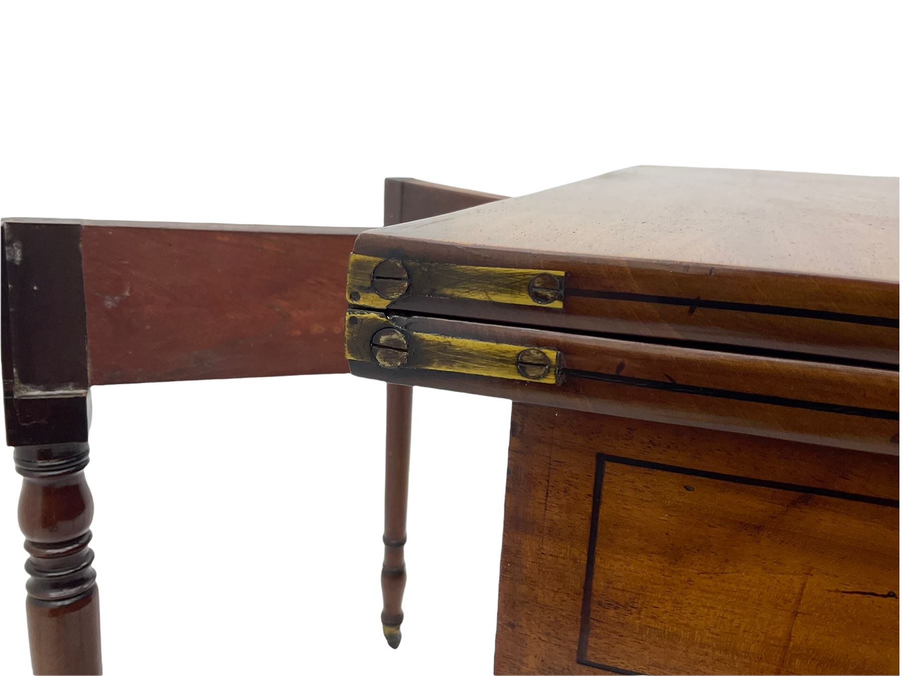Early 19th century inlaid mahogany D-shaped tea table, fold-over top