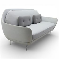 Fritz Hansen - 'Favn' sofa, designed by Jaime Hayon (1974-), upholstered in light grey fabric, the organic curved back and integrated arms enclosing loose seat and back cushions, raised on slender cylindrical metal supports