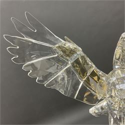 Swarovski Crystal Soulmates, Snowy Owl, upon stylised metal base, H30cm 