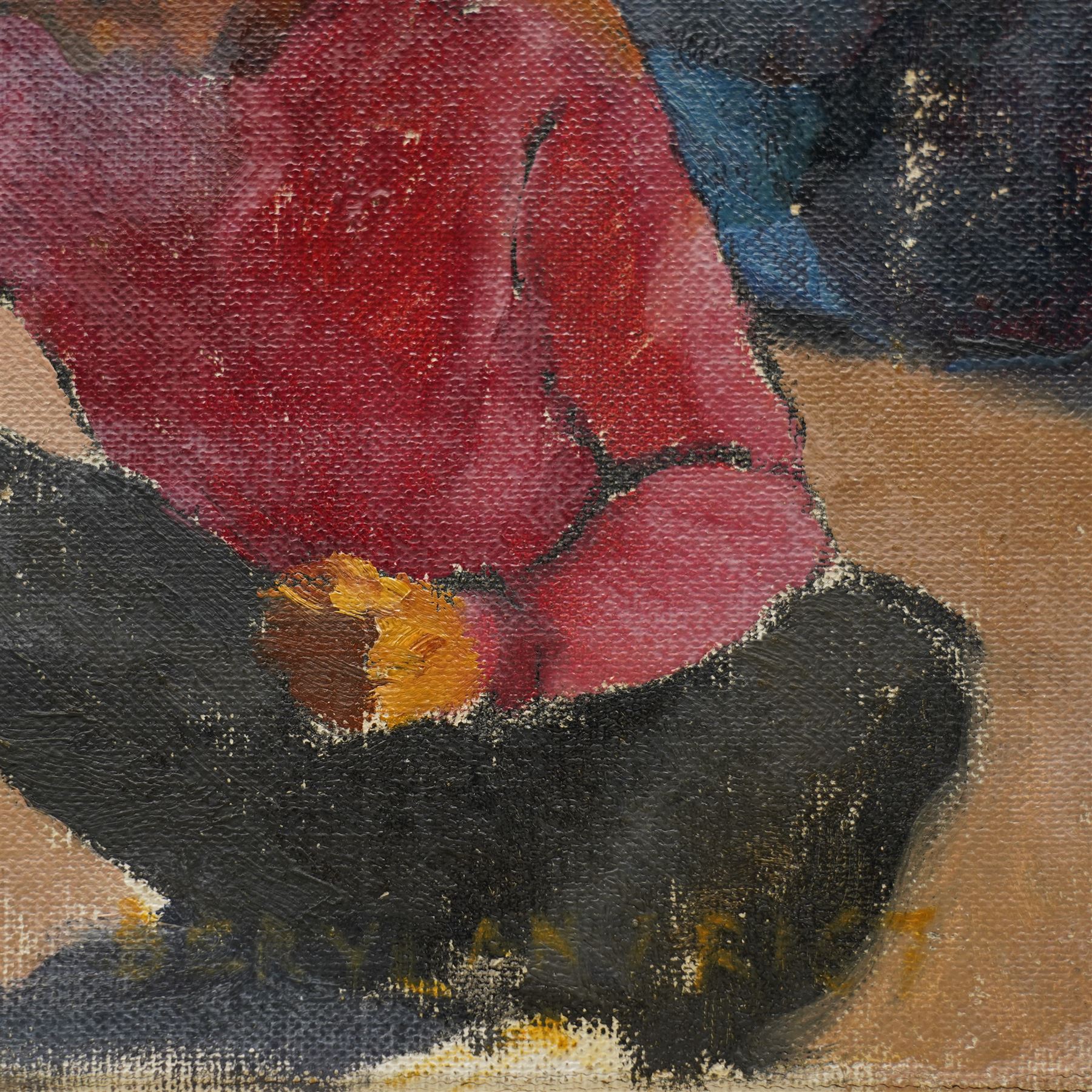 Beryl Newman (Trist) (1906-1991): 'Mending the Nets - Costa Del Sol Spain', oil on canvas signed, inscribed verso 51cm x 56cm (unframed)