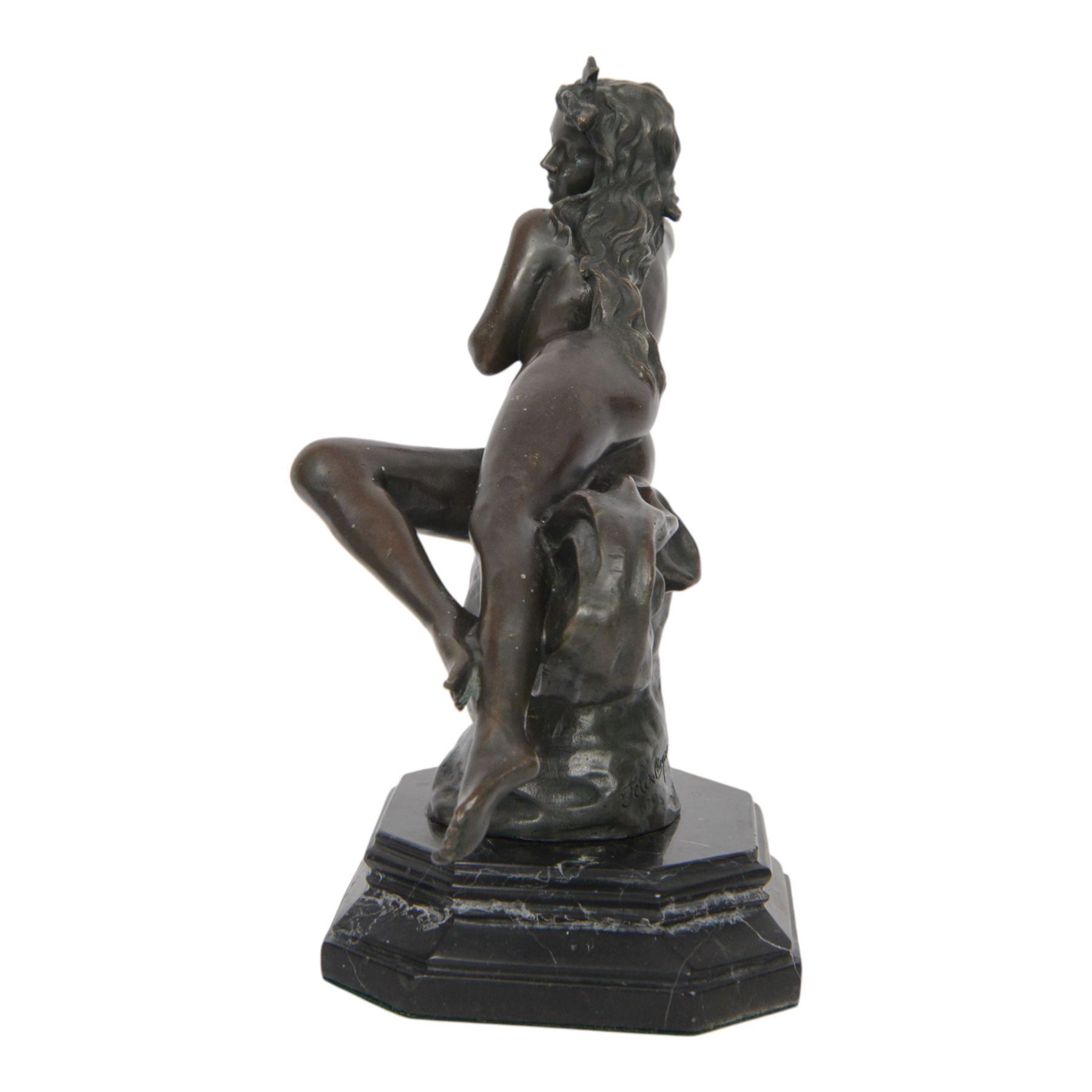 After Felix Maurice Charpentier, 'L`Etoile Filante', bronze sculpture of a female nude, with cast signature and J.B. Deposee foundry mark, upon canted marble base, H30cm