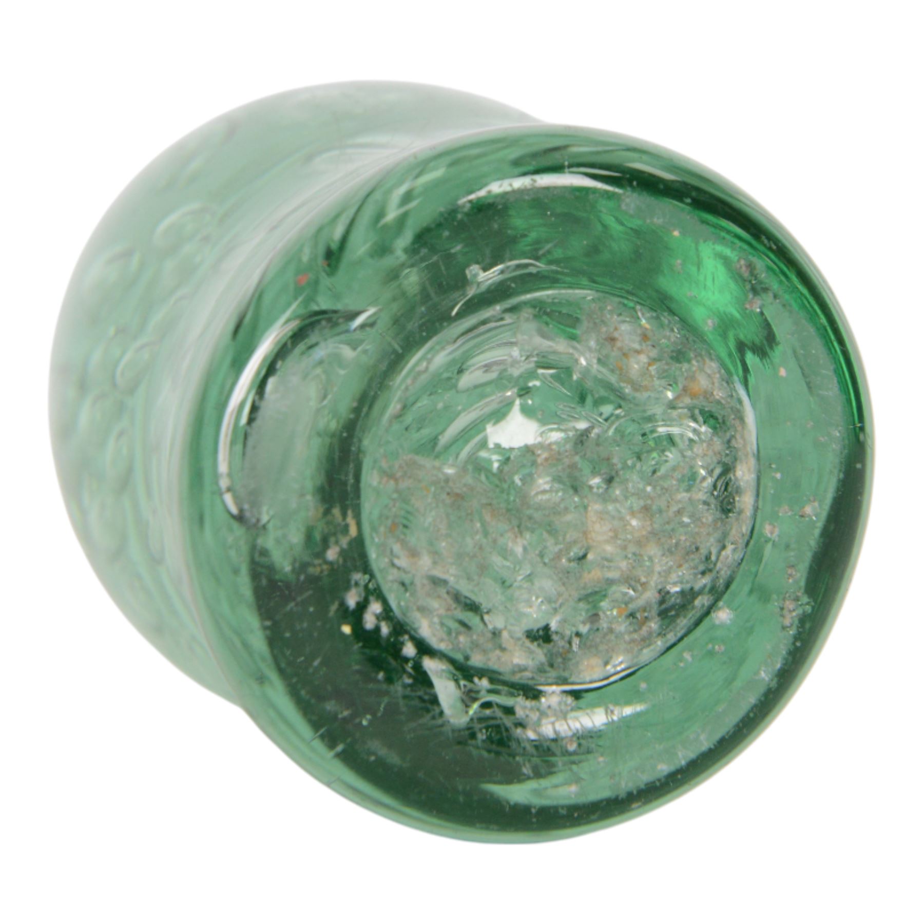 Two Victorian green glass dump paperweights with bubble inclusions, tallest H13cm