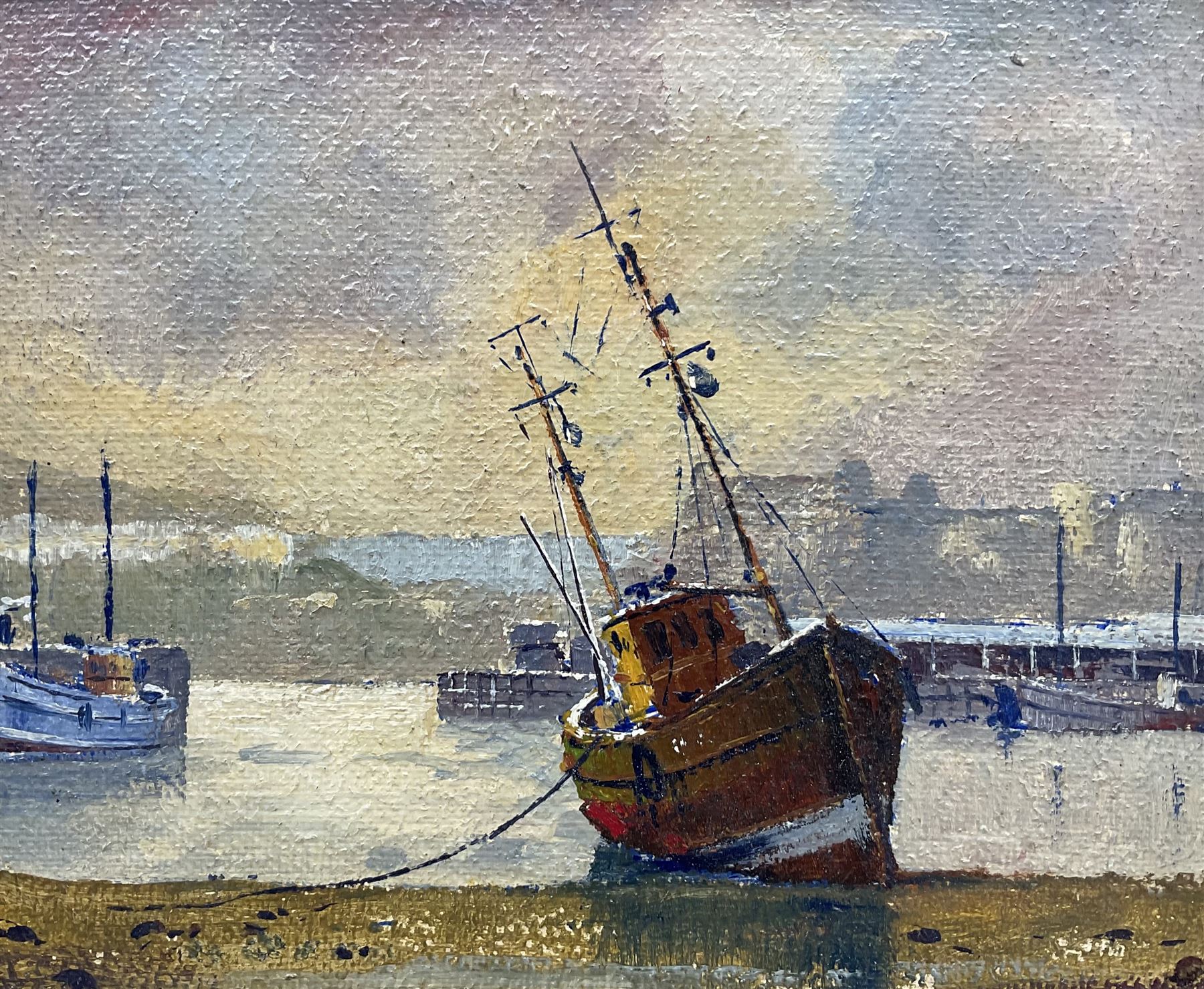 Don Micklethwaite (British 1936-): Low Tide - Scarborough, oil on board, signed titled and dated 1978 verso 19cm x 23cm 