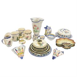 Henriot Quimper ceramics, including wall pockets, cheese domes, cups, jugs etc 