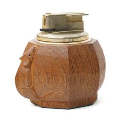 Mouseman - oak octagonal table lighter with carved mouse signature by the workshop of Robe...