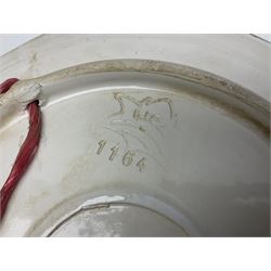 Two 20th Century Portuguese Palissy style Majolica wall plates, one depicting a crab, the other a lobster each to the centre modelled in relief surrounded by encrustations and shells, both with impress marks beneath, D34cm