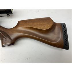 Air Arms Model S410F Classic .177 multi-shot compressed air rifle with bolt action, underside pressure gauge, chequered pistol grip, moderator and Hawke Sport HD 3-9x50 scope L112cm; in Anglo Arms camouflage sleeve with spares, tool kit, magazine and instruction manual