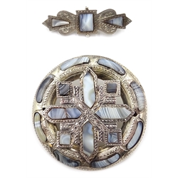  Victorian Scottish silver and grey agate circular brooch and a similar bar brooch in original Oban box  