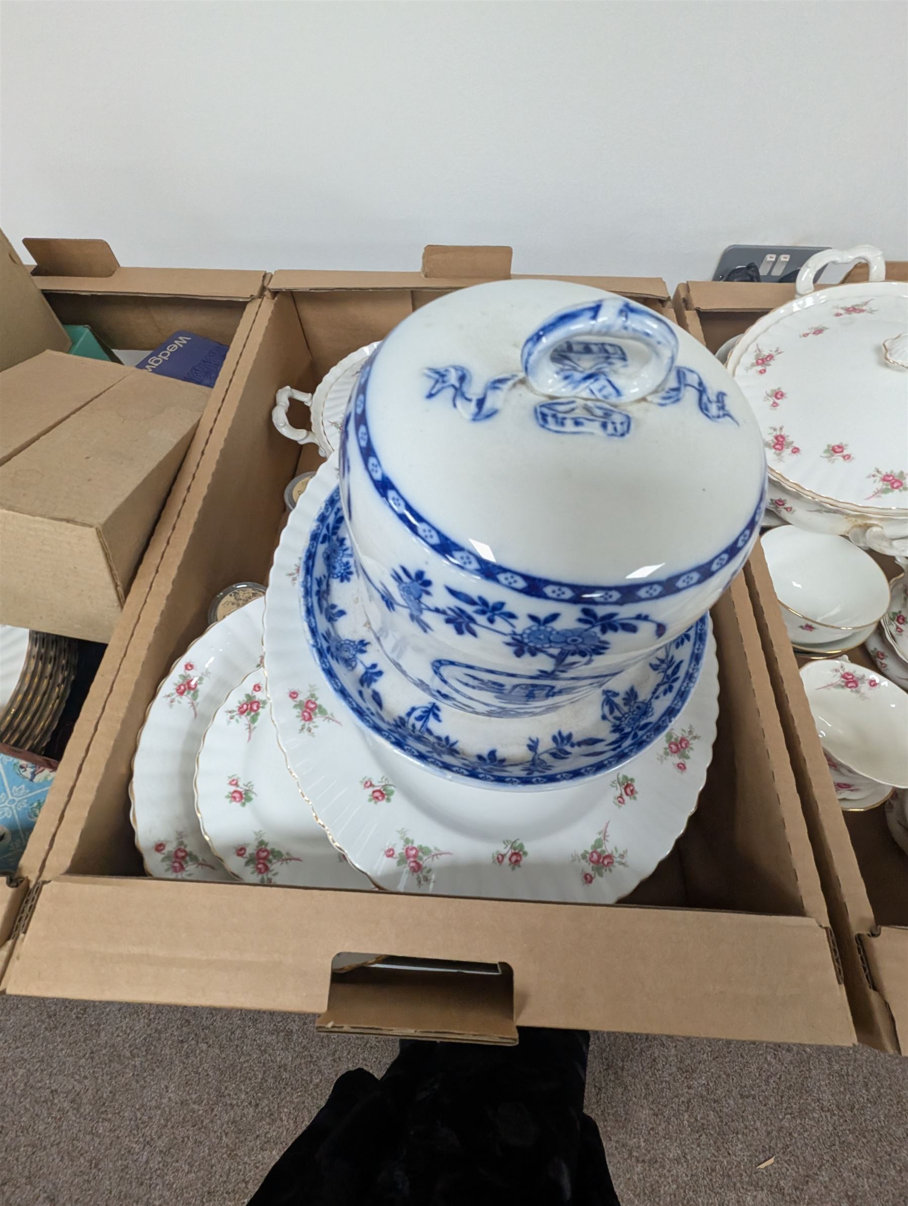 Large quantity of collectables, including Kunde clock, glassware, Danby, ceramics etc, in twelve boxes   