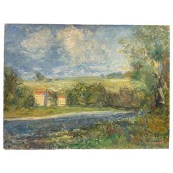 English School (early 20th century): Rural River Landscape, oil on canvas unsigned 76cm x 102cm (unframed)