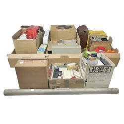Large collection of projectors and equipment, to include Alphaxia Gnome projector, Kodak Brownie projector, slide containers, projector screen, etc, in six boxes