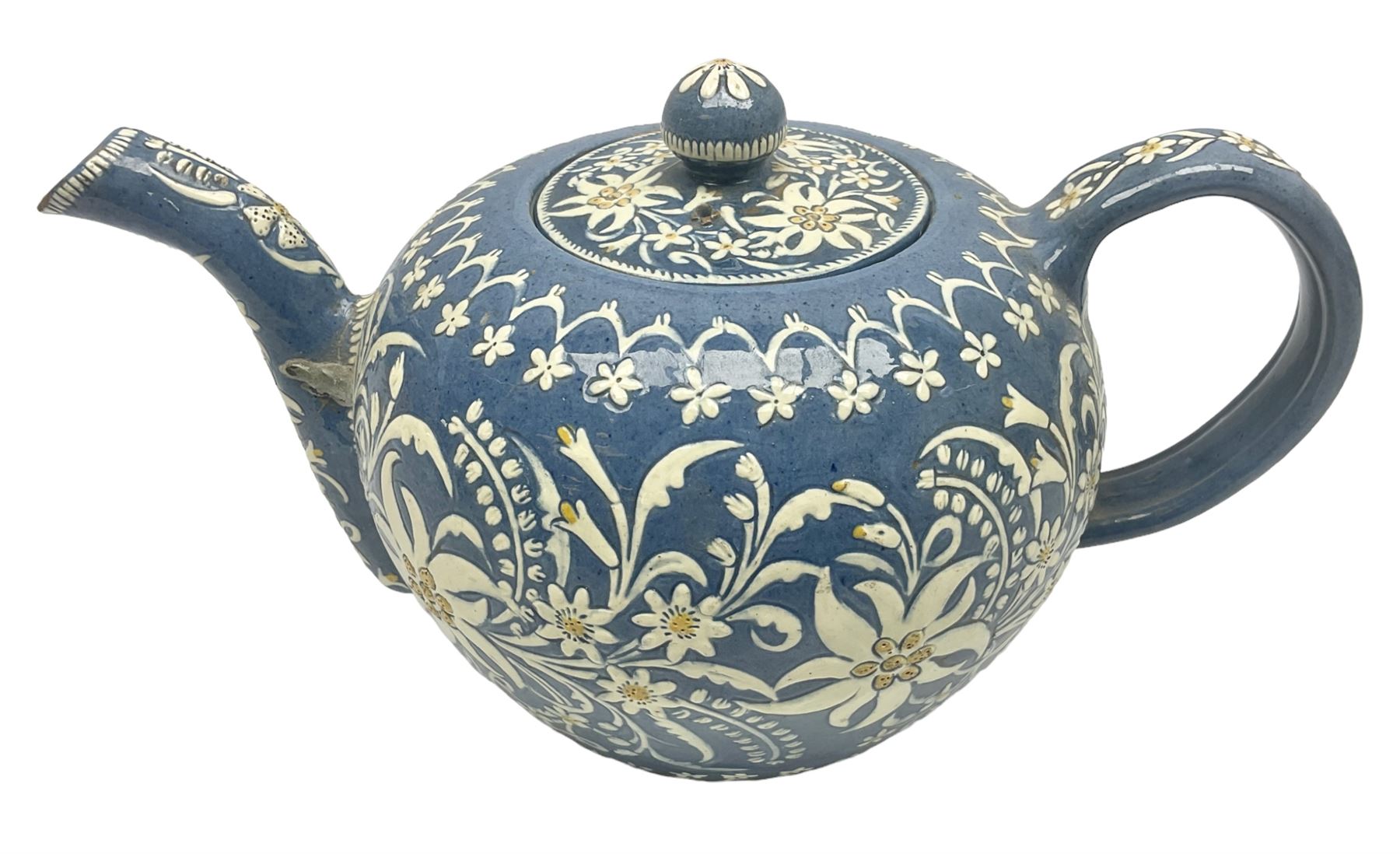 Swiss Thun pottery teapot and cover, decorated with edelweiss flowers, H16cm