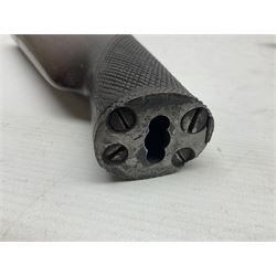 19th century take down 'cripple stopper' single barrel percussion gun, removable walnut stock with bayonet style fitting, chequered grip and fore-end, approximately 8-bore, the 59.5cm (23