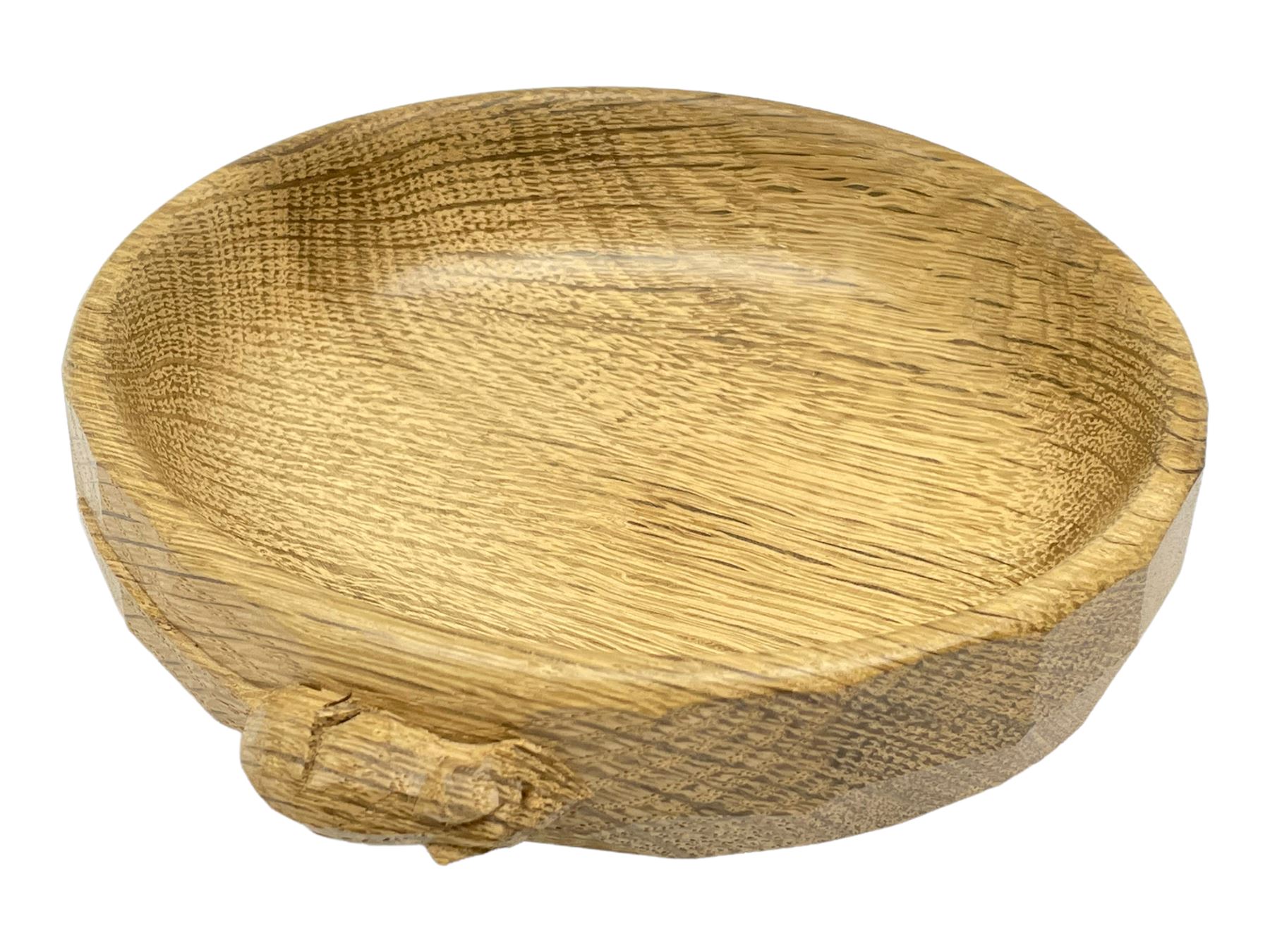'Mouseman' tooled oak nut bowl, carved with mouse signature, by Robert Thompson of Kilburn