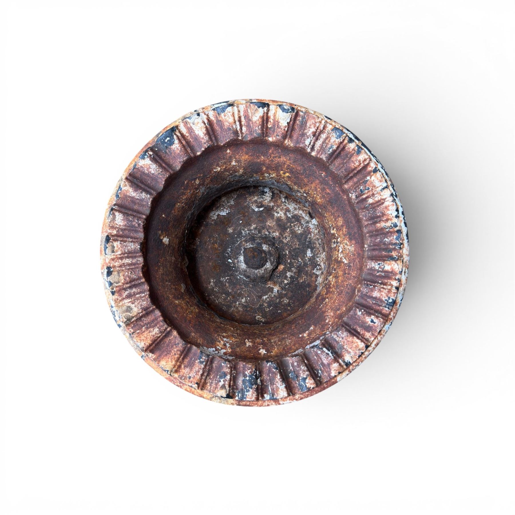 Circle of Coalbrookdale - 19th century cast iron and black painted campana shape urn with flared and scalloped rim, gadrooned underbelly on stepped square base