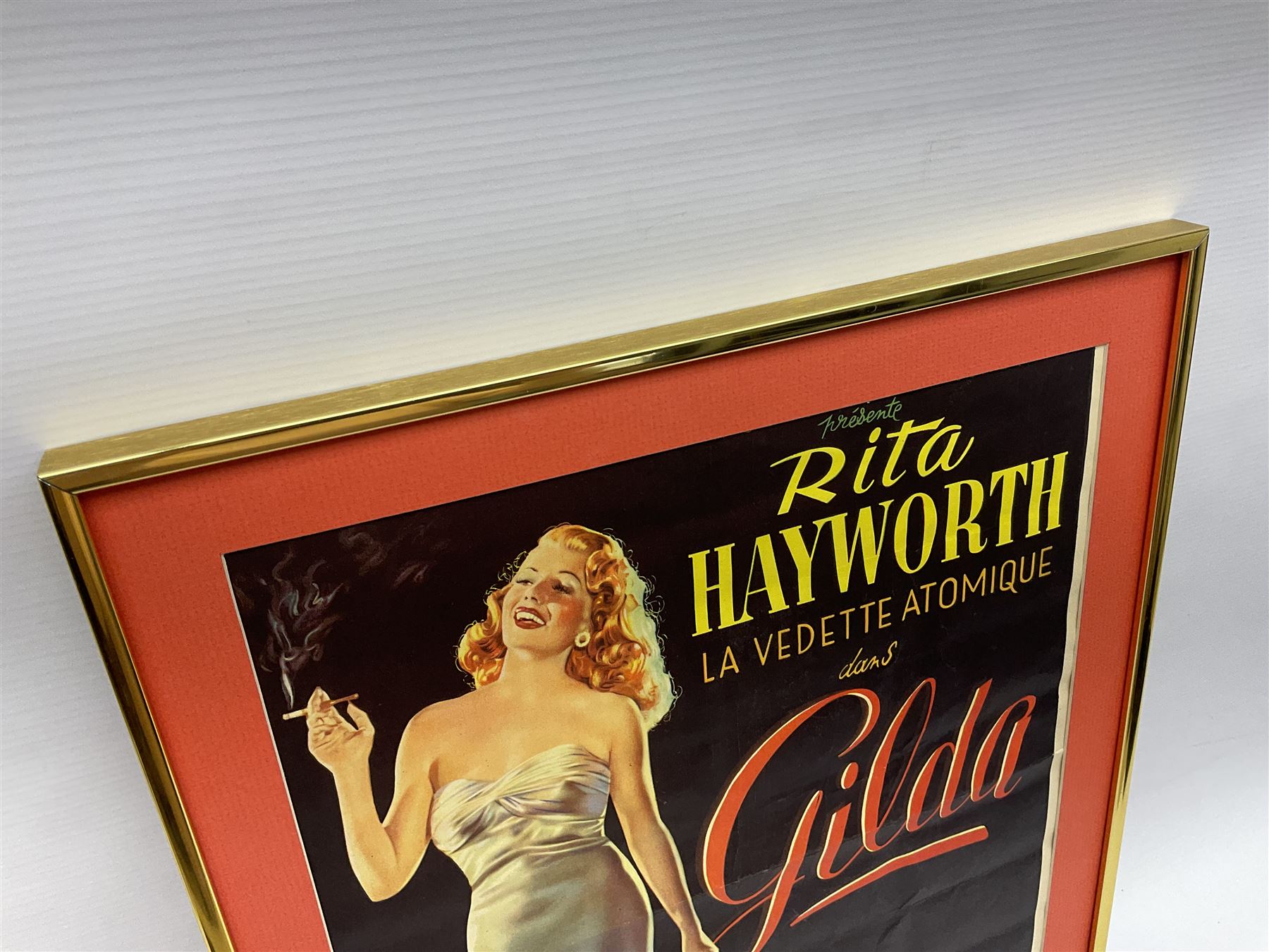 Columbia Films 'Gilda' film poster, starring Rita Hayworth and Glenn Ford, framed, poster 47cm x 35cm
