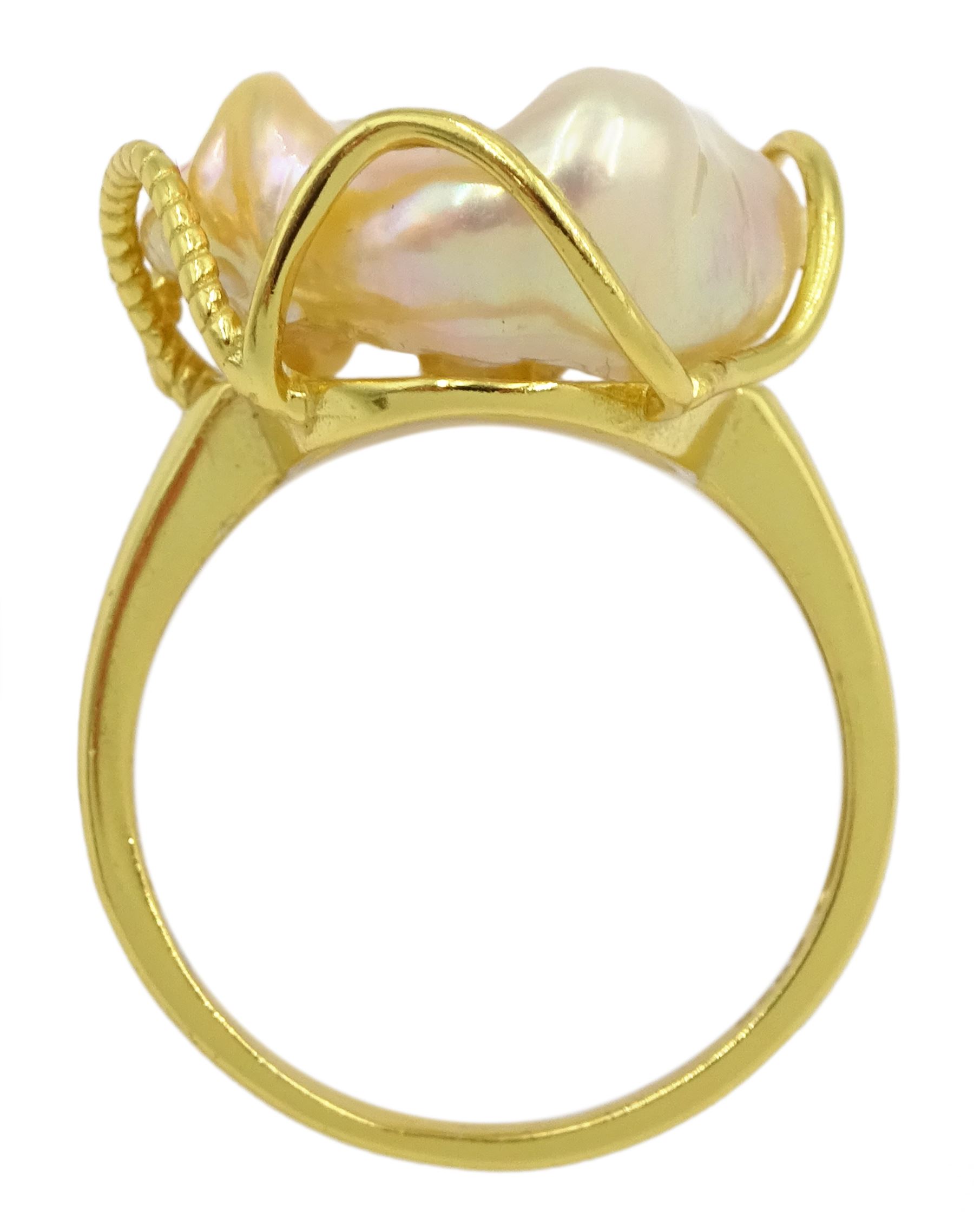 Silvergilt Baroque pearl ring, stamped S925 Jewellery, Watches & Coins