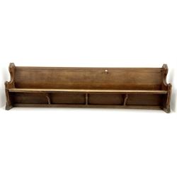 19th century oak pew, moulded shaped solid end supports 