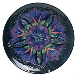 Moorcroft plates, to include the 1996 Year Plate limited edition number 106/500, with certificate, and two Brambles pattern plates, each with impressed and painted marks to base, D22cm (3)