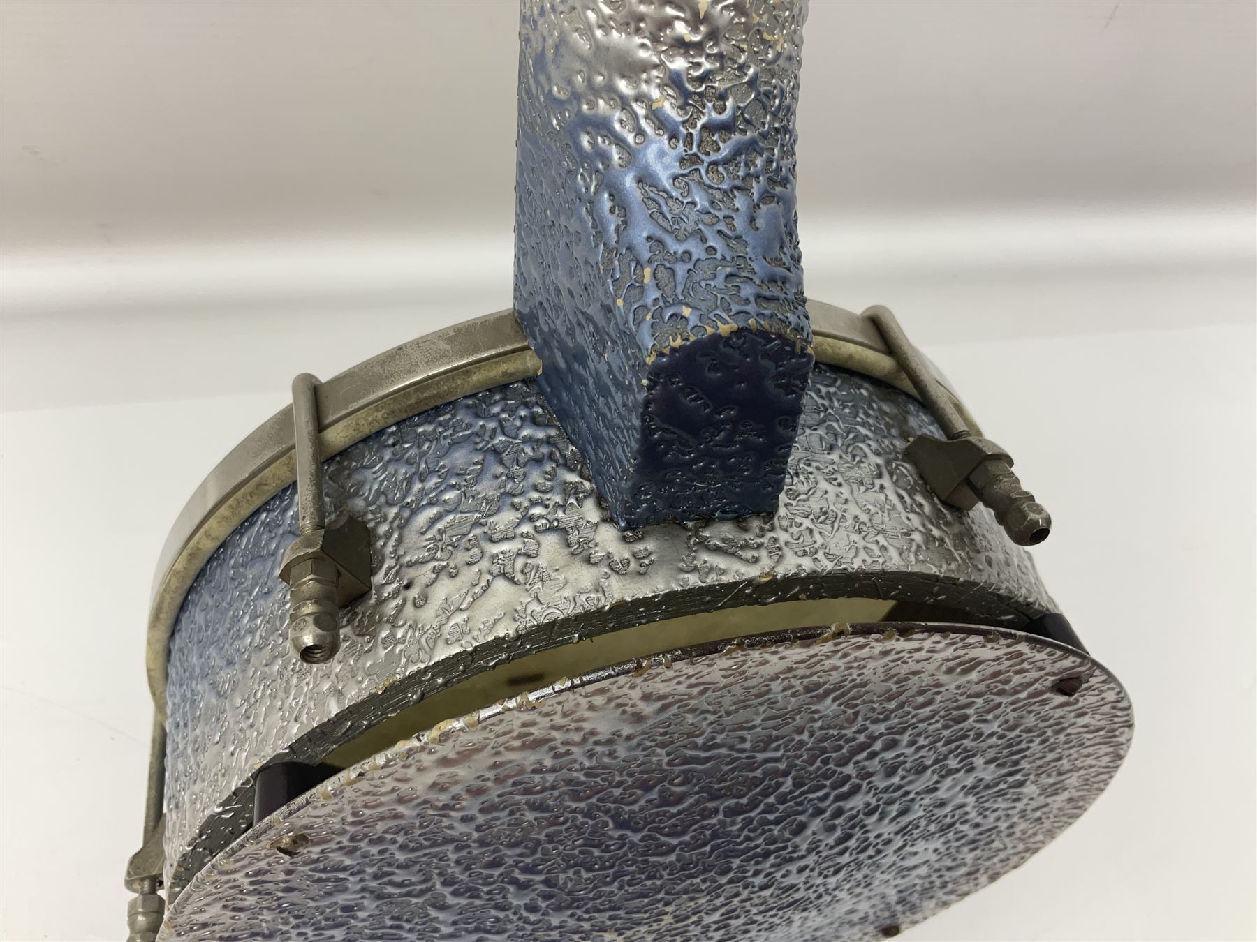 John Grey & Sons banjolele with unusual all over mottled blue and silver textured finish L57cm; in carrying case