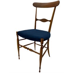 Campanino Chiavari by Fratelli Levaggi - circa. 1950s set eight walnut dining chairs, seats upholstered in blue fabric, 