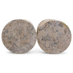 Pair of vases, of baluster form upon a stepped foot, with shell inclusions within the limestone, H15cm  