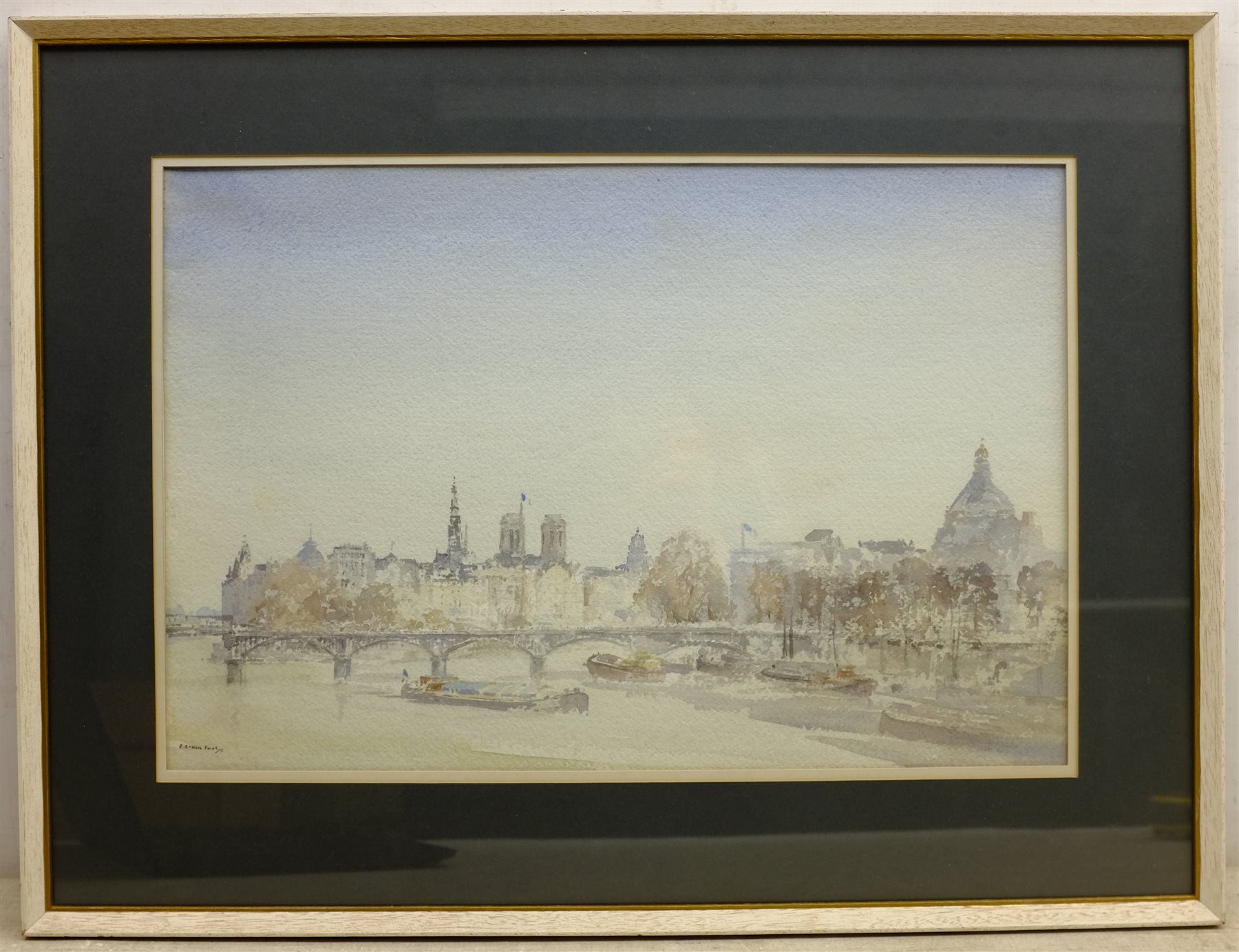 Francis Russell Flint (British 1915-1977): Boats on the Seine, watercolour signed 35cm x 53cm