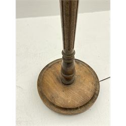 Mid 20th century oak and elm standard lamp, fluted and tapered column on circular base, height - 154cm (measurement excluding fitting)
