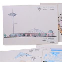 Collection of ephemera and original watercolour paintings relating to the creation of 'Space Odyssey: The Arthur C Clarke Space Centre, Minehead', including two original watercolour concept paintings of the exterior views of the centre painted by Margaret Stella Murray Whatley and architectural drawings by DR Peter Smith Architects & Planners

Notes: The centre was proposed in 2000 but was never built.This item is from the private collection of Arthur C. Clarke's brother.
