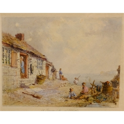  George Weatherill (British 1810-1890): 'At Runswick Nr. Whitby', watercolour unsigned titled in the Artist's hand 11cm x 14.5cm Notes: a later version of this finely detailed watercolour is included in the Pannett Gallery collection and shows a more extensive view over the roof tops below  