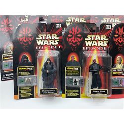 Star Wars - twenty-five 1998/1999 Star Wars Episode One figures and accessory sets by Hasbro in original card backed packaging; both Collection 1 and 2 with Electronic Commtalk reader for each figure's commtalk chip.