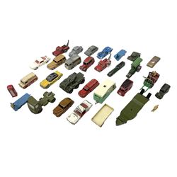 Dinky/Corgi - twenty-nine unboxed and playworn die-cast models including Mobilgas Tanker, two BEV Trucks, Aveling-Barford steam roller, Coventry Climax fork-lift, Hudson Hornet, Vanguard, Post Office Telephones Van, Royal Mail Van etc