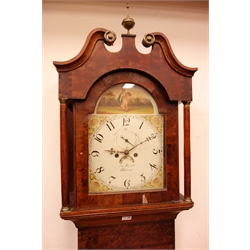  19th century oak, mahogany and burr walnut longcase clock, arched painted dial with subsidiary seconds and date, signed Jn.Kellet, Thorne, 8-day movement striking the hours on a bell, H230cm  