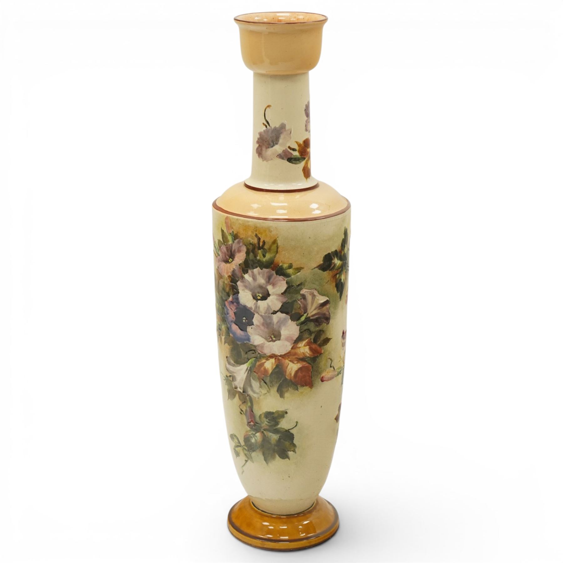 Late Victorian Tooth & Co Bretby floor vase  decorated with large sprays of flowers, incised signature H94cm 